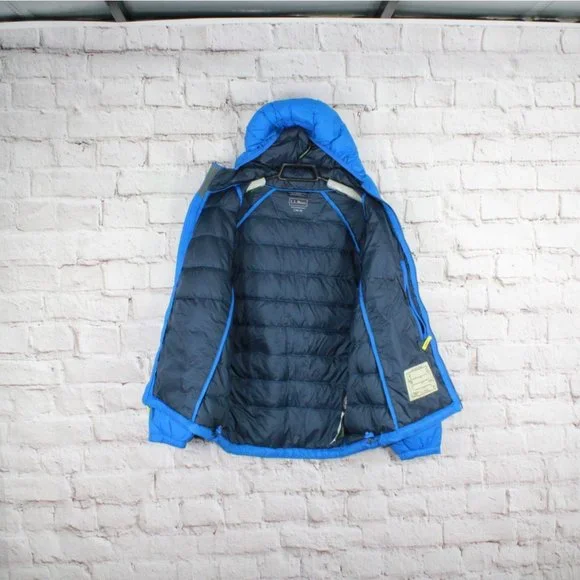 LL Bean Ultralight 650 Deep Sapphire Nylon Down Hooded Winter Jacket L14-16 - Picture 5 of 9